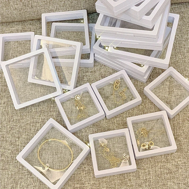 10PCS 3D Floating Display Case Stands Holder Suspension Storage for Pendant Necklace Bracelet Ring Coin Pin Gift Jewelry Box