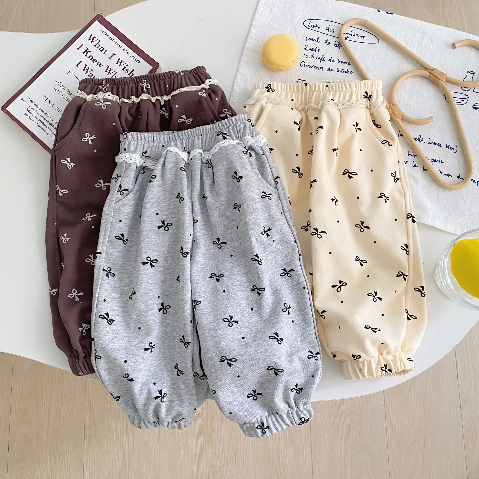 

Baby Trousers 2025 Autumn Korean-style New Cute Bow Printed Girls Pants Lace Ruffle Toddler Loose Harem Pants 0-3Y Kids Pants