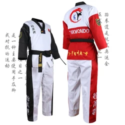 3 Color Taekwondo Dobok V Neck Uniform Black Collar Adult Children Teenagers TKD Poomsae Red Blue Tae Kwon Do Black Clothes WTF