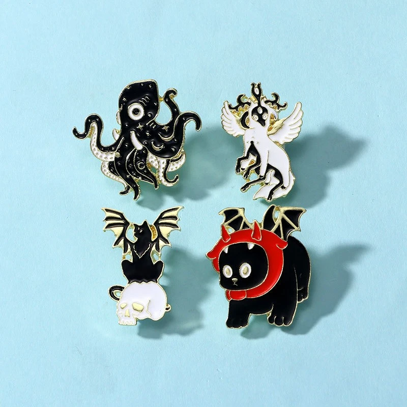 Halloween Octopus Unicorn Skeleton Devil Shape Brooch Cartoon Festival Enamel Alloy Badges Pins DIY Clothing Bags Hat  Accessory