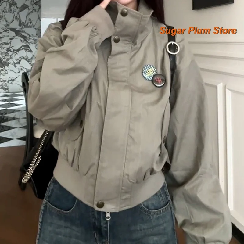 American retro style solid color fashion jacket coat women's autumn and winter new high-grade loose and comfortable casual top