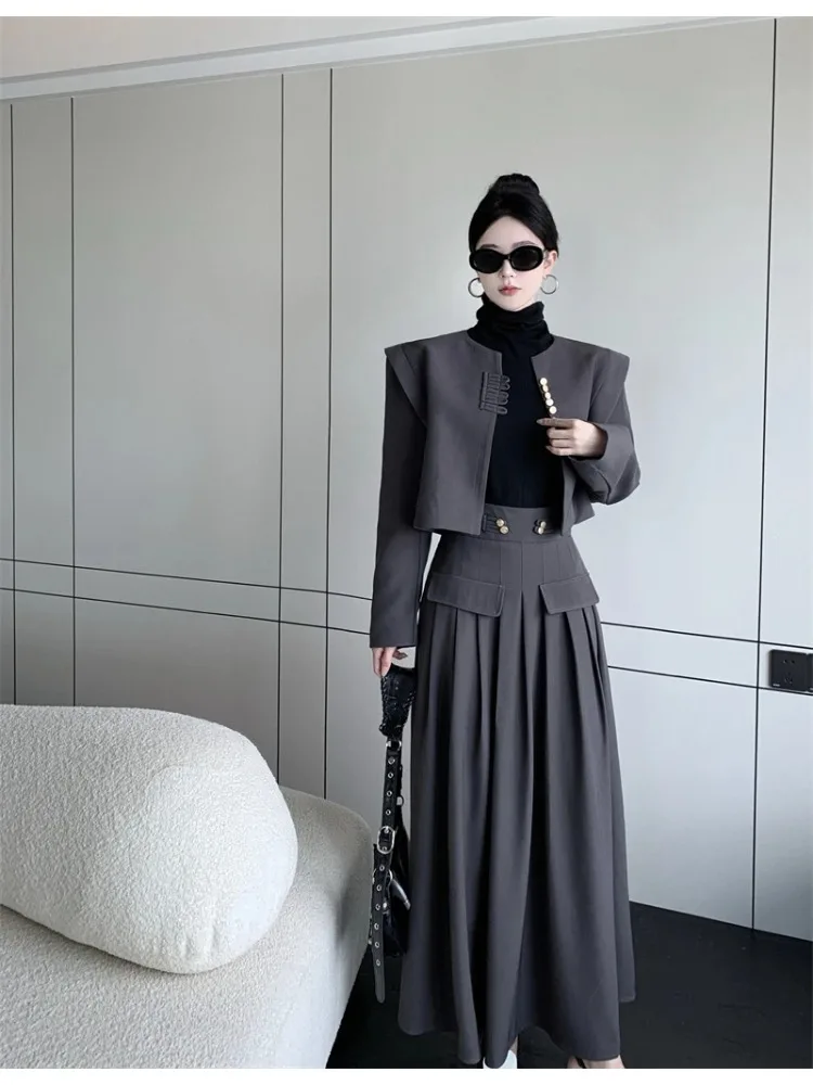 Insozkdg French Elegance Goddess Luxury Slimming Blazer + Design High Waist Long Skirt Set Office Lady Clothes Suit Fashionable