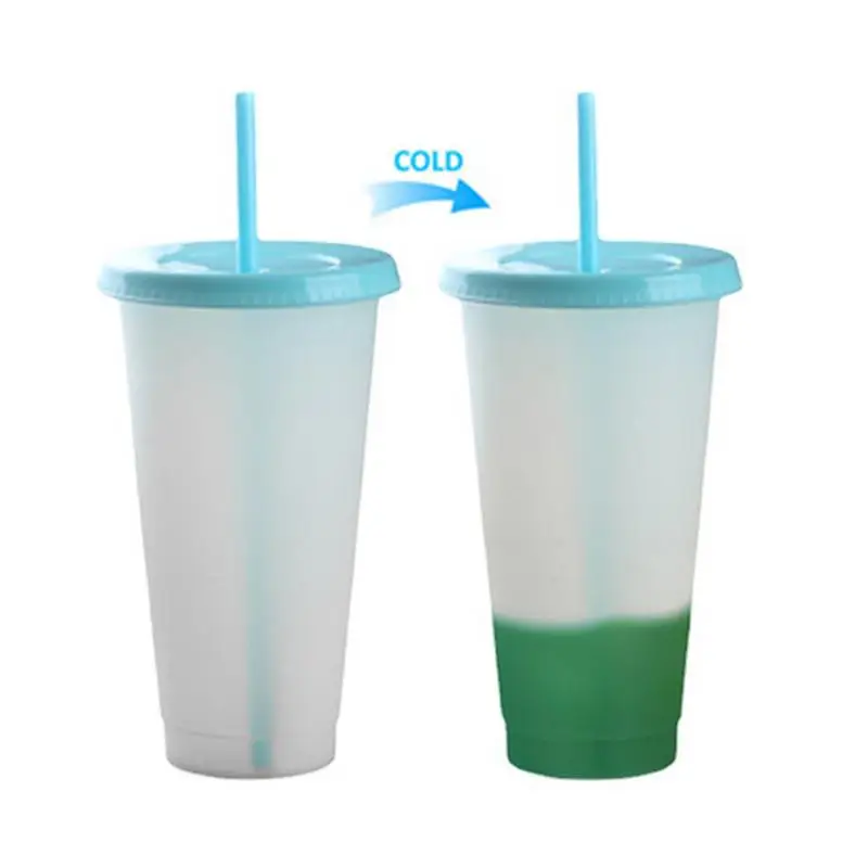 Color Changing Stadium Cup Cold Drink Cups Reusable With Lids And Straws Color Changing Smoothie Cups For Iced Coffee Tea And