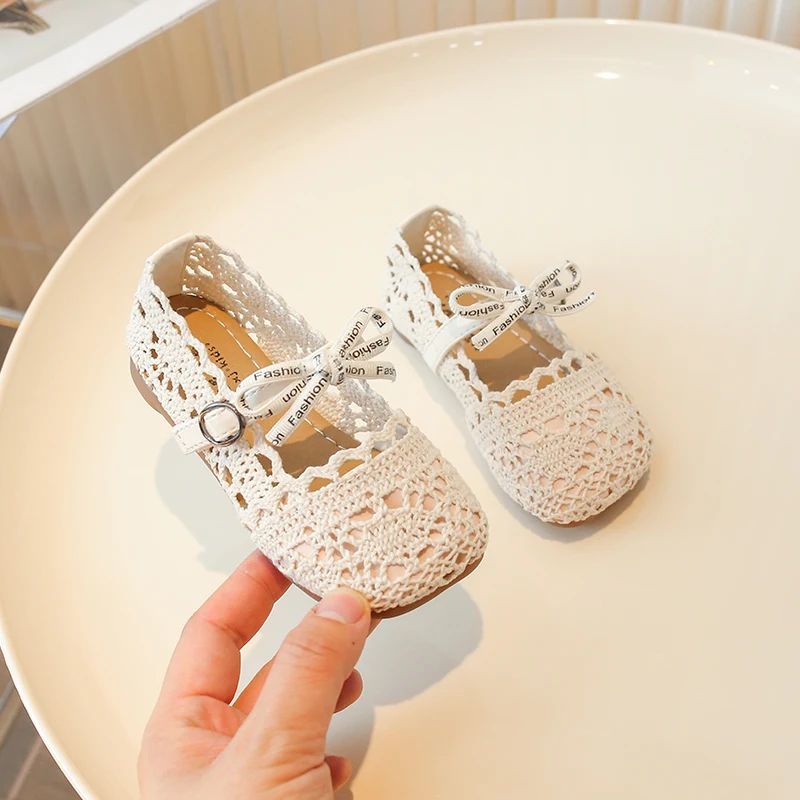 Baby Girls Shoe Princess Idyllic Style Mary Jane Cloth Shoe Child Chic Lace Casual Ballet Flats Toddler Cuts-Out Square Toe Shoe