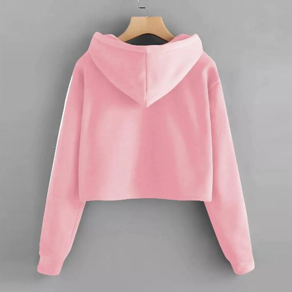 Fashion Sweatshirt Women Crop Top Sweatshirt Hoodie Solid Lace Up Drawstring Long Sleeve Sweatershirt Female Hoodie Tops