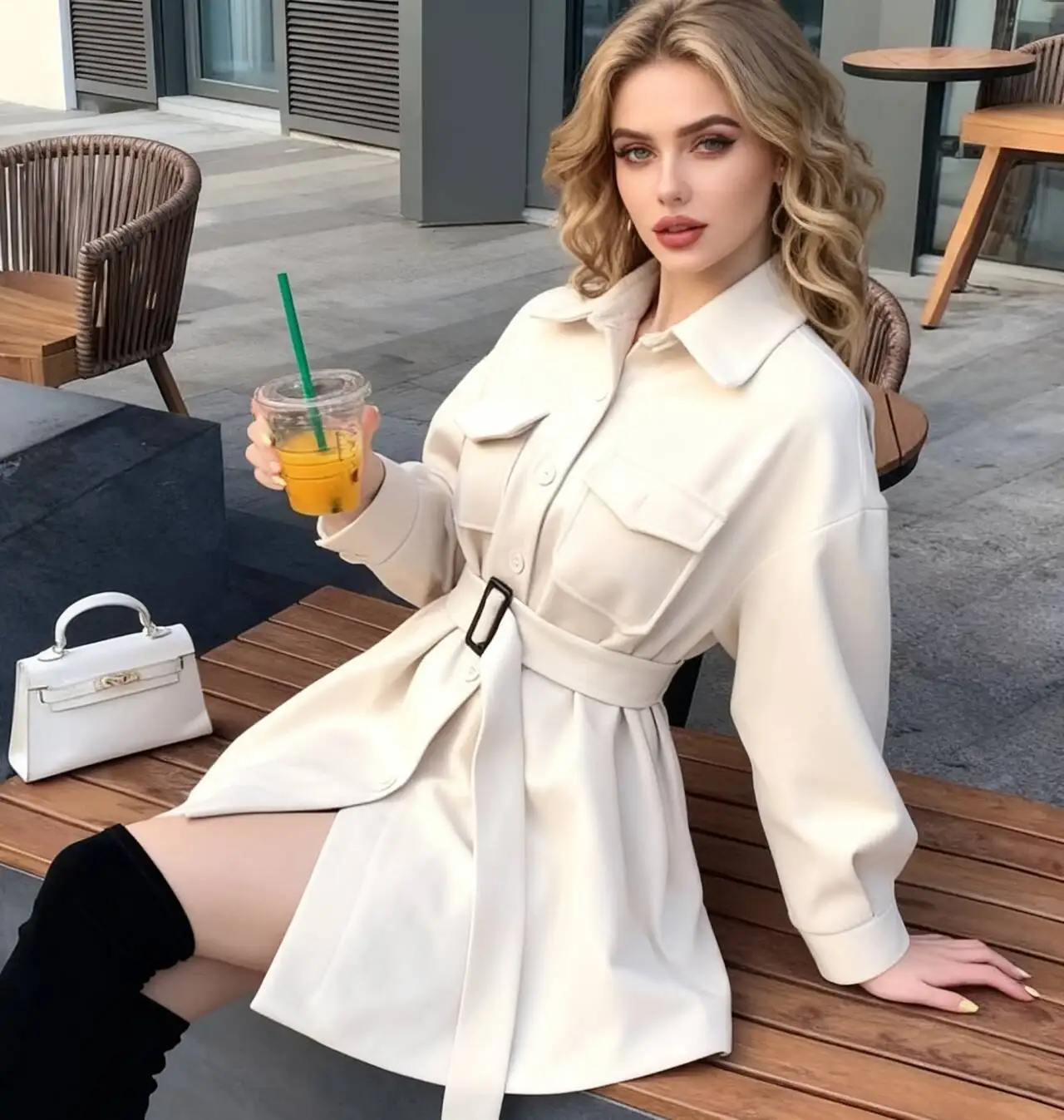 

Wool Blend Coats Womens Woolen Coat Natural Long Fall Blended Appliques Notched Collar Embroidered Stand-Up Chic Style Preppy OL