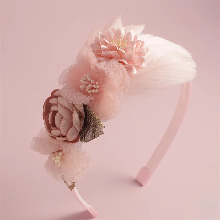 Korean fashion Butterfly Flower Girls Headbands Cute Pearl Feather Wedding Crown Princess Dance Party Headwear Hoop Accessories