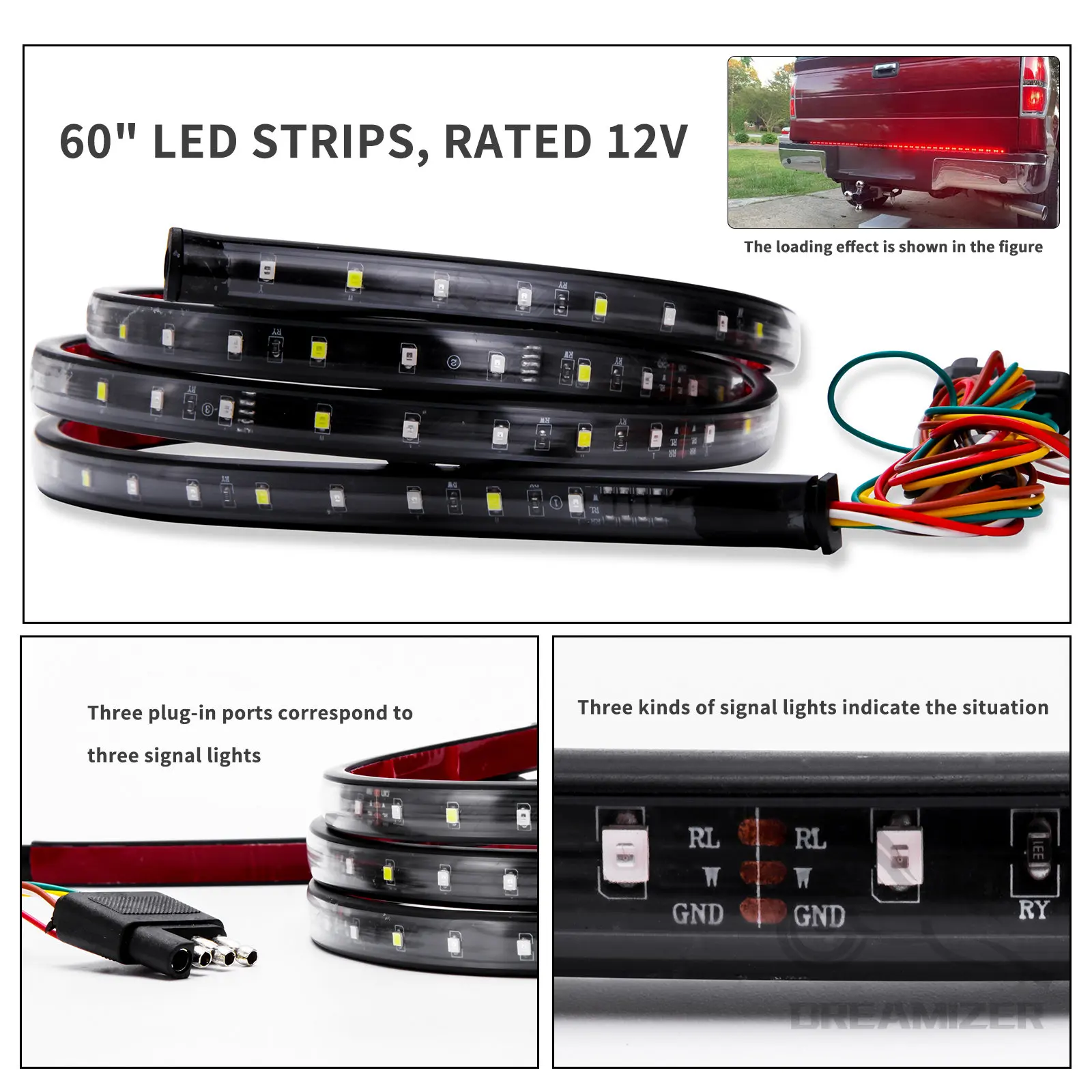 Bar DC 12 24V 150cm Red Amber Pickup Turn Signal Truck Utes Bakkie Container Cargo Jeep RV SUV Brake Light Strip LED Tail light