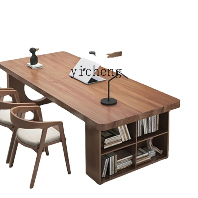 Household Solid Wood Large Board Table Nordic Living Room Storage Rack Learning Calligraphy Writing Log Large DeskA13