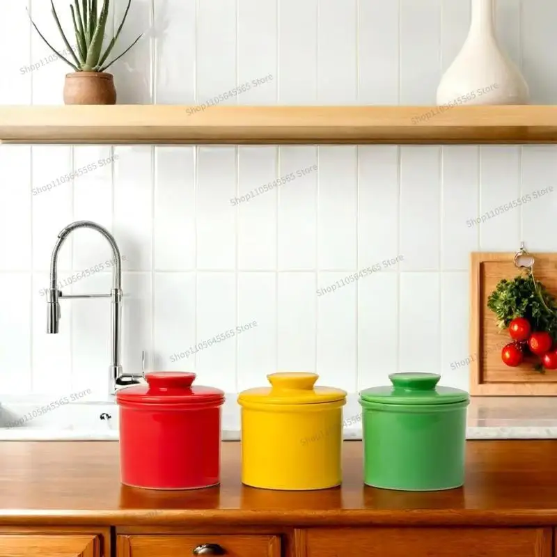 For simple solid color ceramic butter storage with lid household butter ceramic storage tank