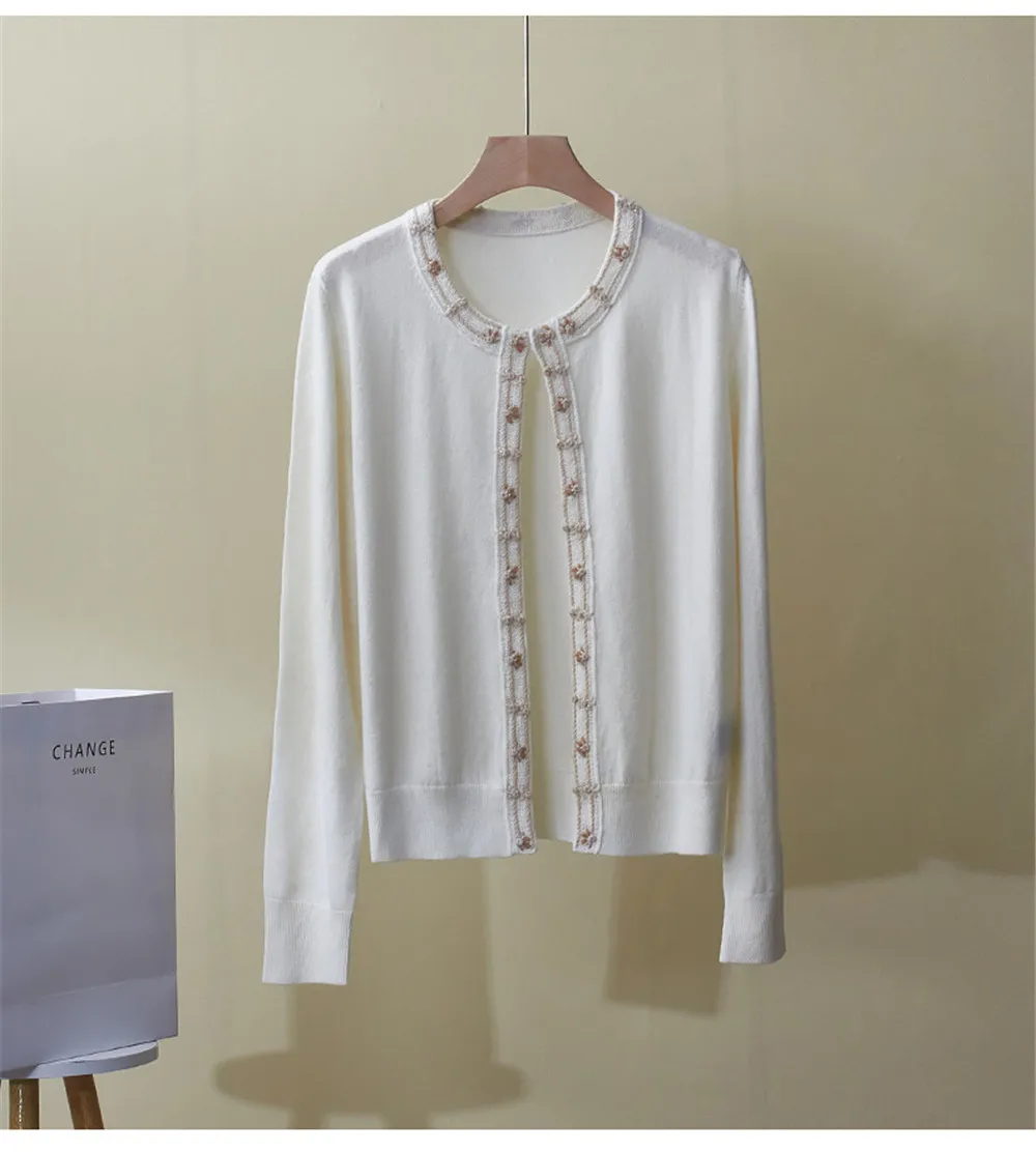 Giacca versatile casual con paillettes ricamate con scollo tondo cardigan in cashmere nuovo autunno e inverno da donna