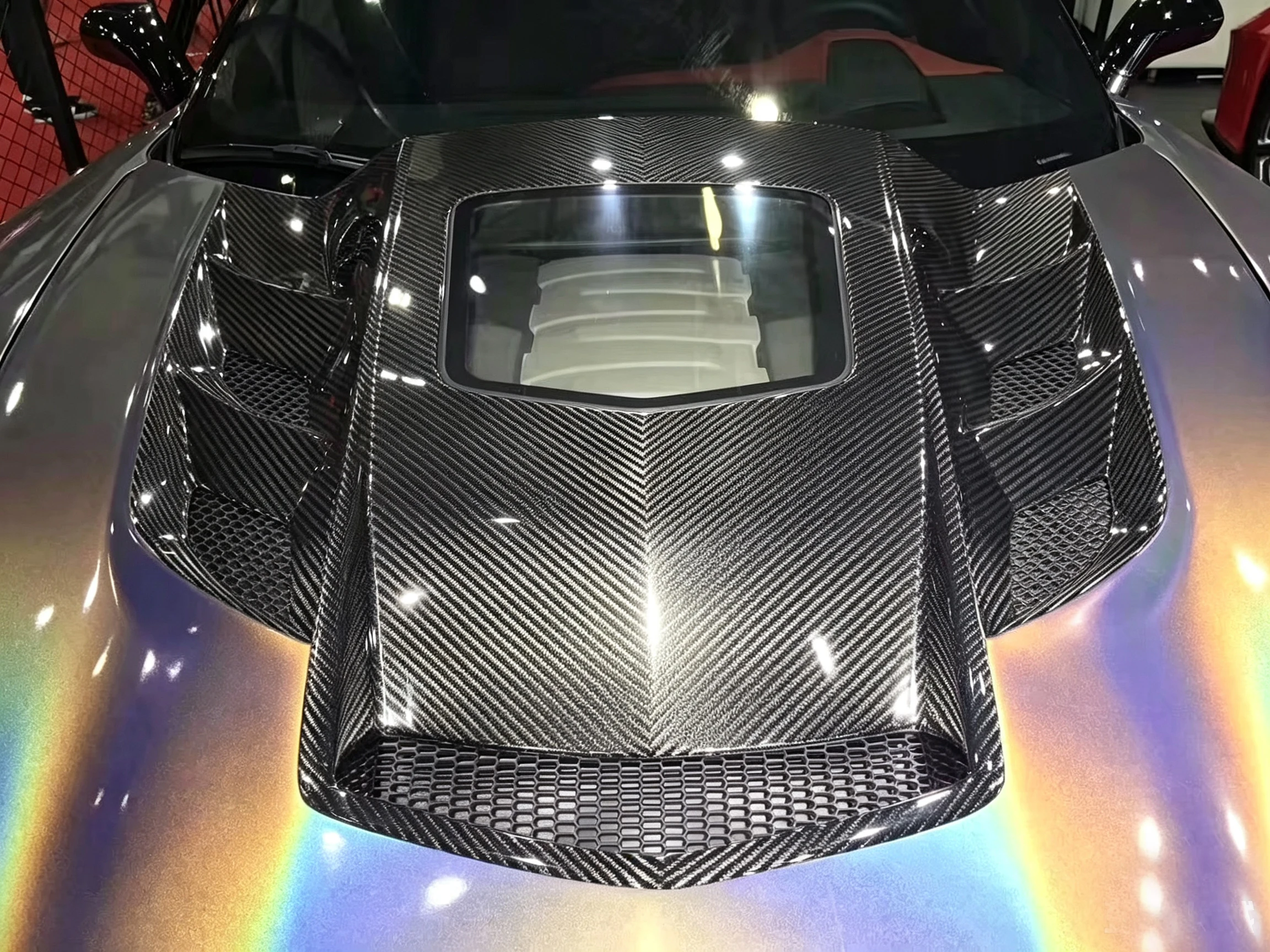 Carbon Fiber Transparent Window Engine Hood Bonnet Reference  for Chevrolet Corvette C7 2014-2019 Bolt on Replacement Parts