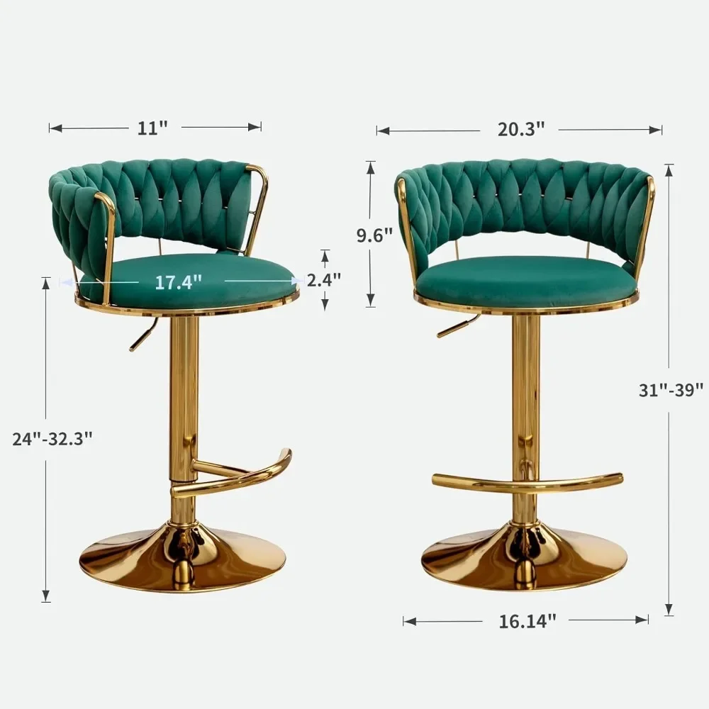 Barstool Set of 4, Counter Height Bar Stools with Low Back, Velvet Adjustable Height Barstools, 360° Swivel Bar Stool