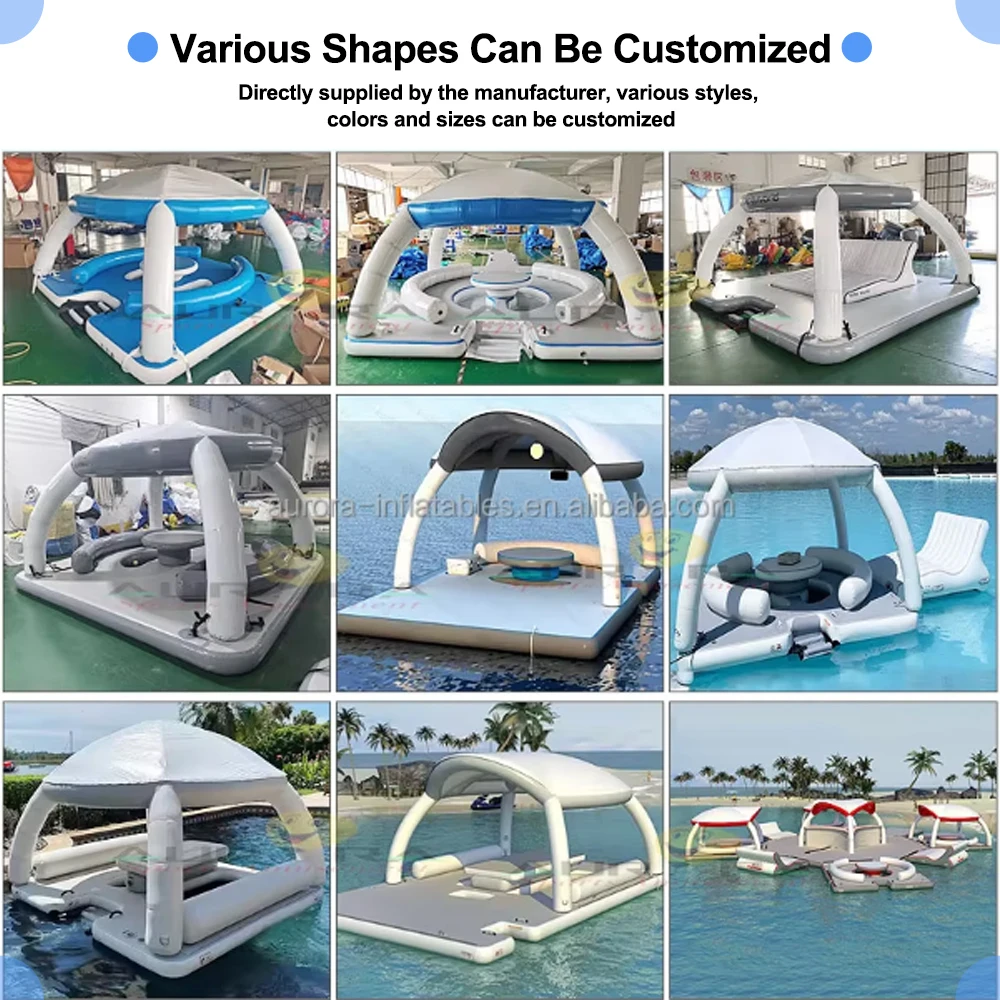 Inflatable Water Floating Island Portable Boat Floating Dock Swimming Platform Bar Floating Board Water Party