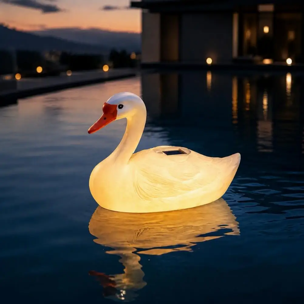 Solar Powered Floating Swan Lights Outdoor Garden Landscape Solar Floating Swan Garden Statue with Warm Led Lights Waterproof