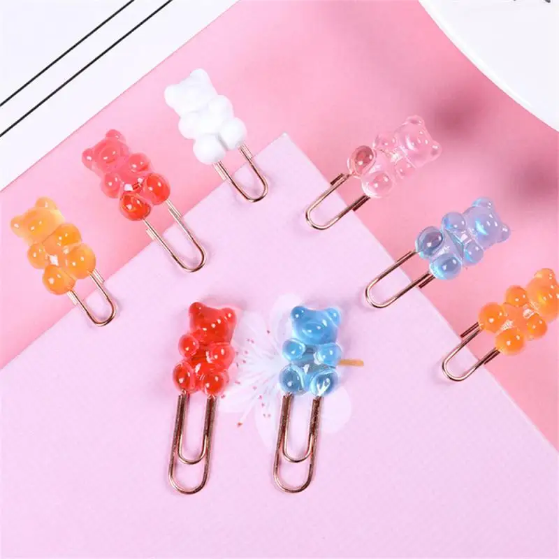 2 Pcs Cute Bear Metal Paper Clip Office School Supply Stationery Photo Decorative Kawaii Gift Cartoon organizer holder Bookmark