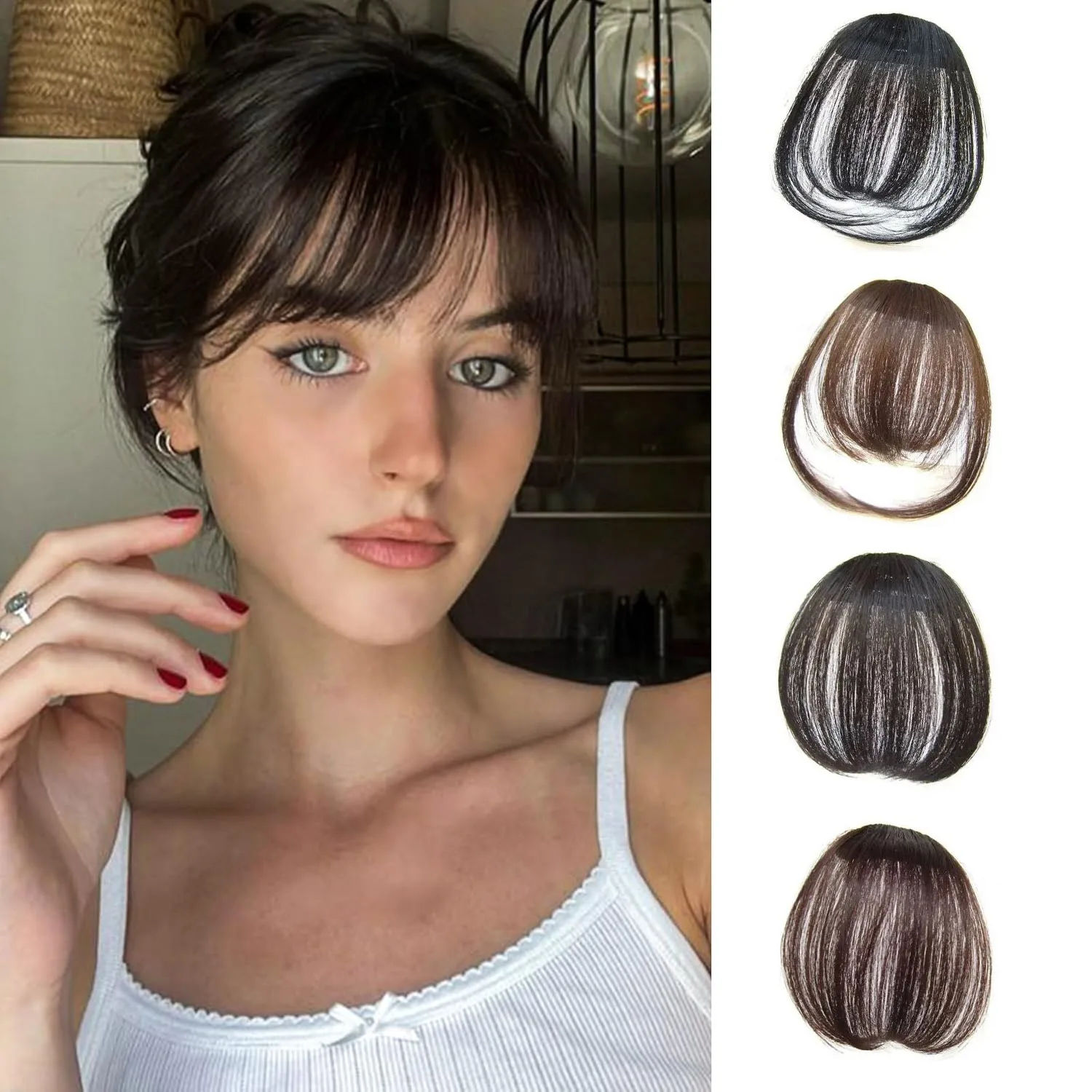 Synthetic Bangs Hair Clip in Bangs Hair Extensions Black Brown Wispy Bangs French Bangs Clip on Air Bangs for Women Daily Wear