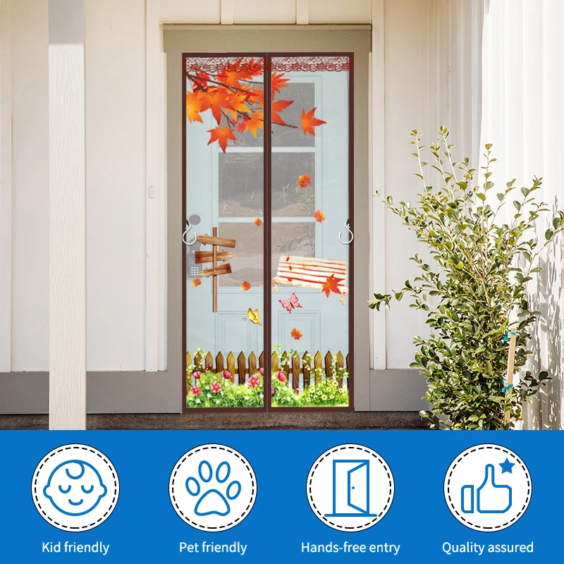 Mesh magnetic screen doors, sliding door screens hands free closure, front and back deck balcony screen mesh divider curtains