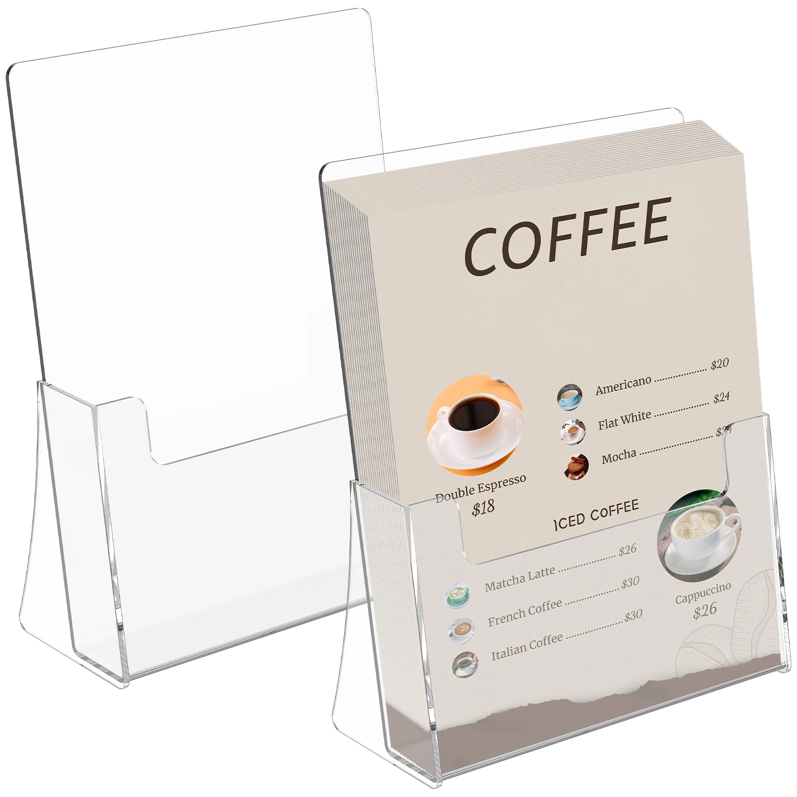 2 Pcs Acrylic Tiers Brochure Holder Clear Photo Paper Menu Display Stand Desk Flyer Pamphlet Rack Office Card Note Holder