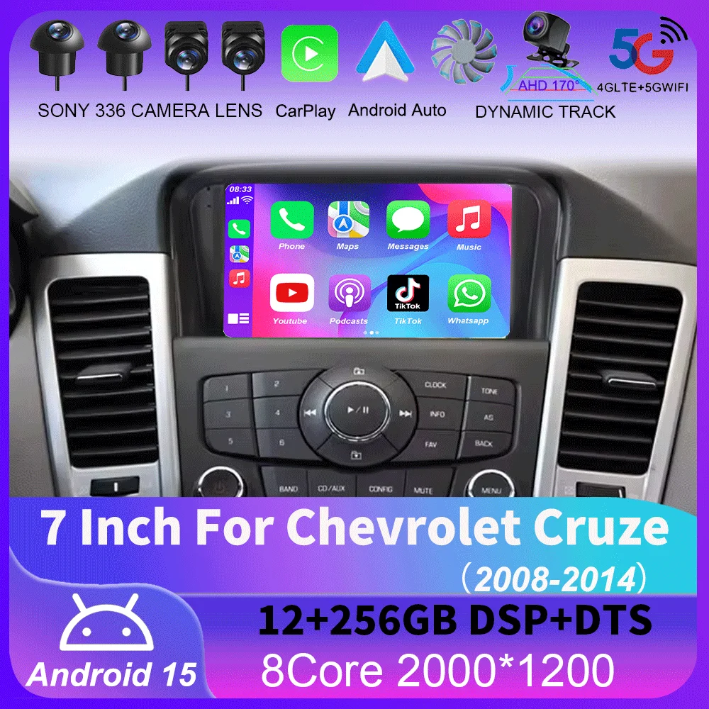 

7-дюймовый автомобильный Android15 для Chevrolet Cruze 2008-2014, автомобильный радиоприемник, видеоплеер, мультимедийный GPS Carplay, авто BT RDS, встроенная навигация