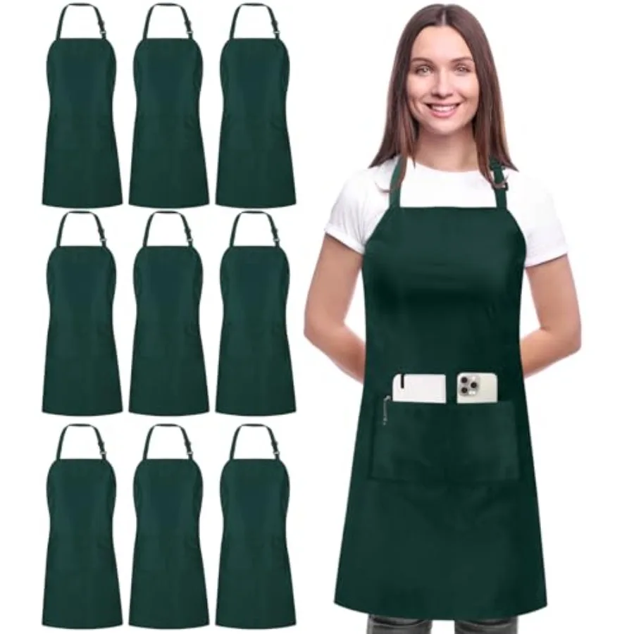 

Utopia Kitchen 10 Pack Bib Apron Adjustable with 2 Pockets Water and Oil Resistant Cooking Kitchen Chef Apron for Women Men