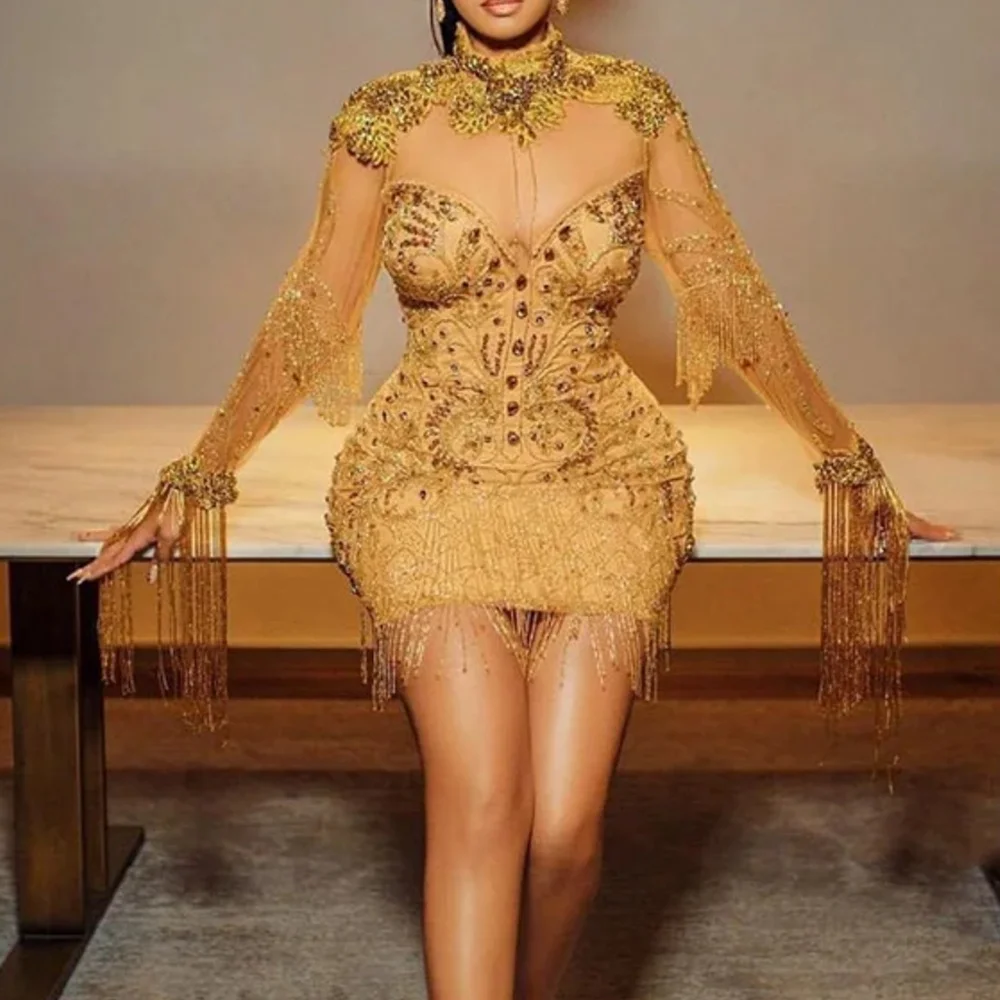 

Customized Luxury Beads Gold Cocktail Dresses for Special Events Short Prom Party Birthday Summer Gala Woman Evening Dress 2026