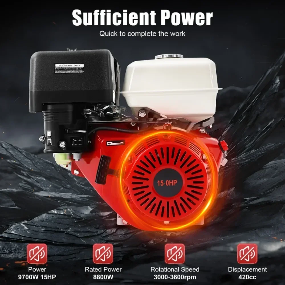 15 HP 420cc 4-Stroke Gas Engine OHV Horizontal Gas Engine Pull Start Go Kart Motor Recoil with Silencer Gasoline Motor Engine