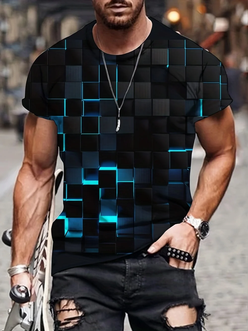 Cool Men's Summer Short-Sleeved T-Shirt Full-Bleed 3D Printing Comfortable Breathable Round-Neck Street Outdoor Oversized Tshirt