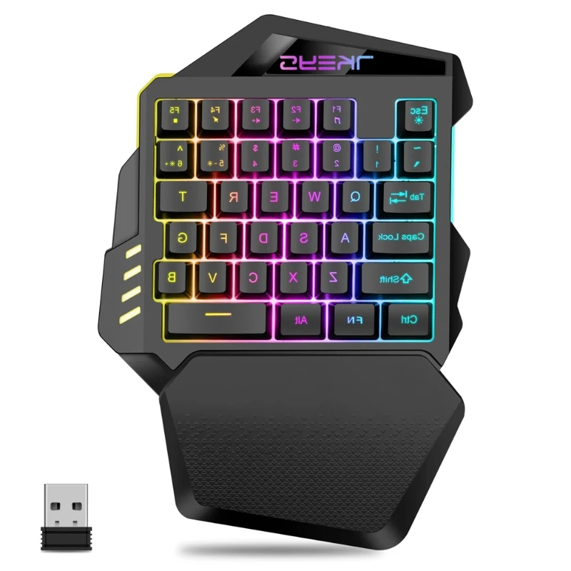 B-M One Hand Wireless Gaming Keyboard RGB Backlit Portable Mini Keyboard Game Controller for PC Gamer