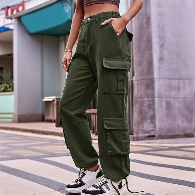 Ladies' Autumn Washed Jeans European And American Fashion Cargo Pants High-Waisted Multi-Pocket Female Casual Long Pants Y2K