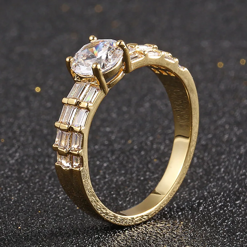 

Unisex Iced Round & Baguette Ring, Gold Tone CZ Hip Hop Jewelry, Matching Couple Accessory