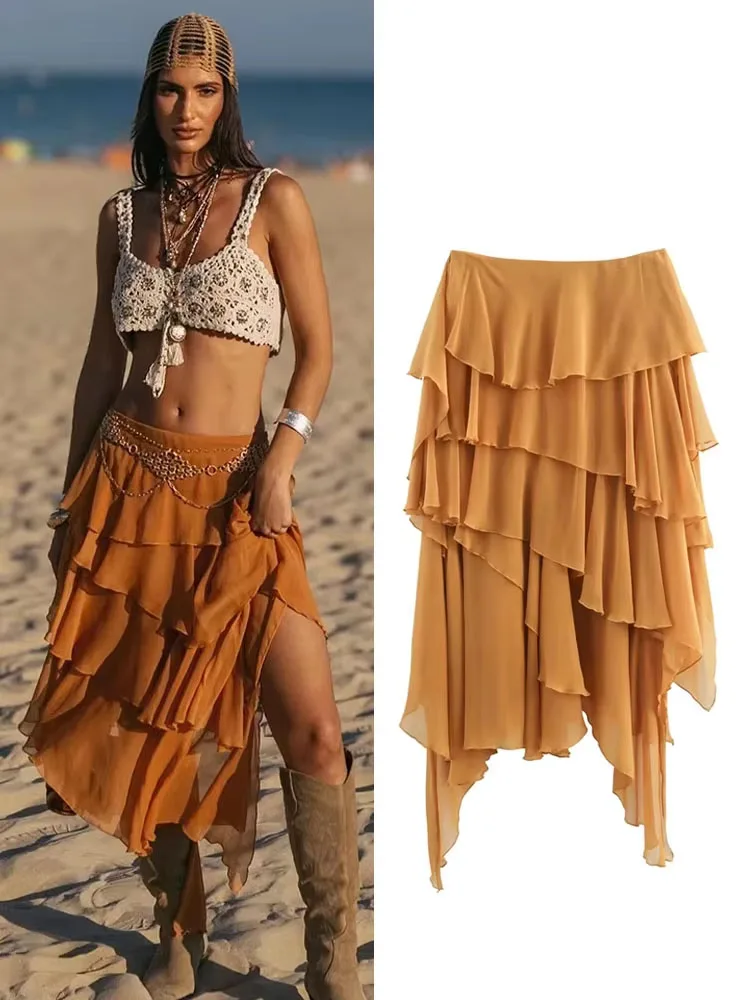 

HH женская осенняя модная асимметричная сложенная декоративная юбка-миди женская элегантная пляжная юбка для отдыха на берегу моря Mujer