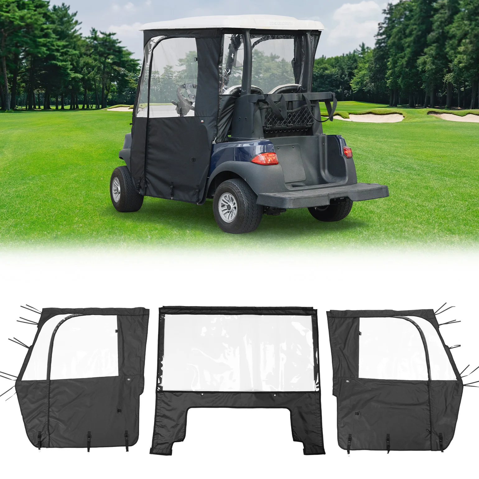 Golf Cart PVC Enclosure Waterproof Rain Cover Compatible with Club Car Tempo with 54-inch Short Roof Dual-Side Zipper Doors