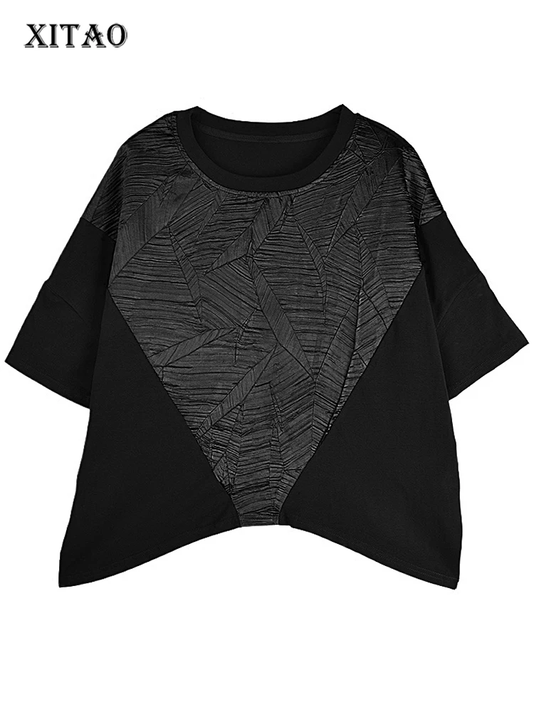 

XITAO Loose Asymmetric Patchwork T-shirts Trend Irregular Solid Color All-match Women Summer New Casual Simplicity Top GJ1028