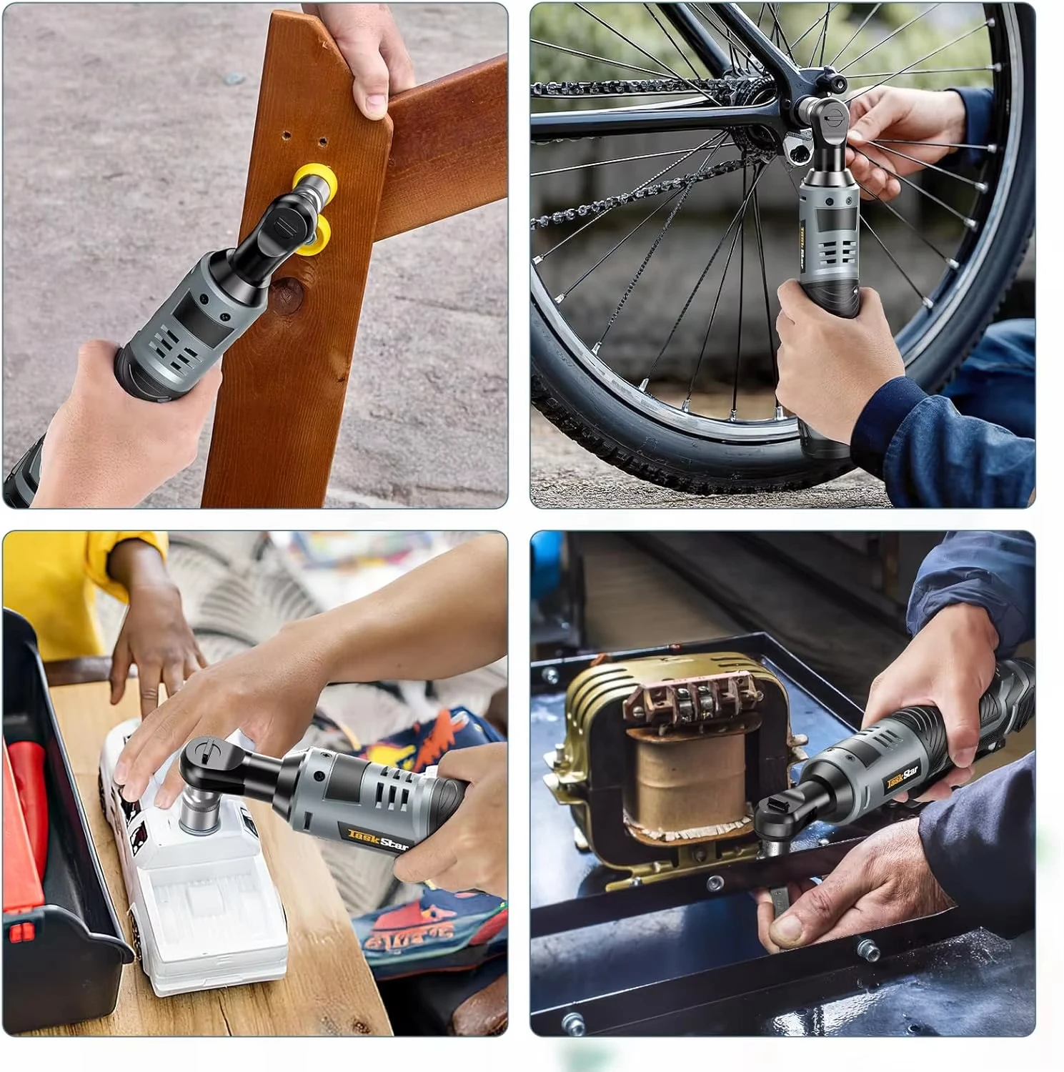 TaskStar Chiave a cricchetto elettrica 200 giri/min Trigger a velocità variabile 40 Nm Kit chiave a cricchetto a batteria 12 V 2 * 2,0 Ah Batterie alimentate