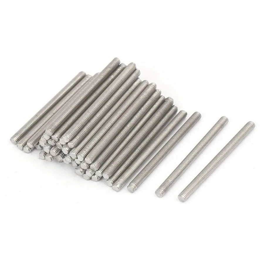 2 M3 x 30mm مشابك قضيب ملولبة بالكامل 304 قضيب ملولب من الفولاذ المقاوم للصدأ للمسمار في صواميل ملولبة #1