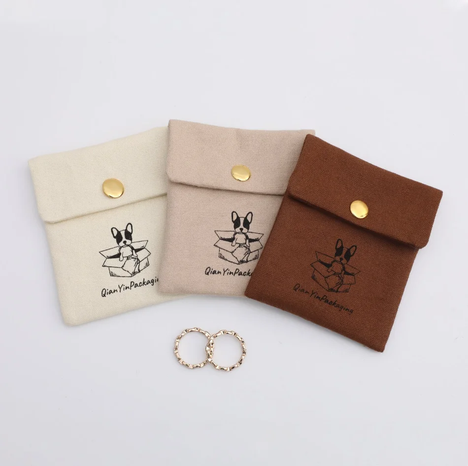 50 Pcs Customized Cotton Canvas Jewelry Packaging Bag Double Cotton Canvas Bag Personalized Logo Belt Ribbon Pouch Pouch Necklac