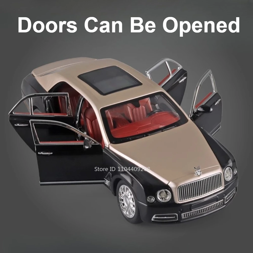Escala 1:24 mulsanne bentayga modelo de carro brinquedo metal diecast puxar para trás portas abertas modelos de veículos em miniatura meninos som luz presentes