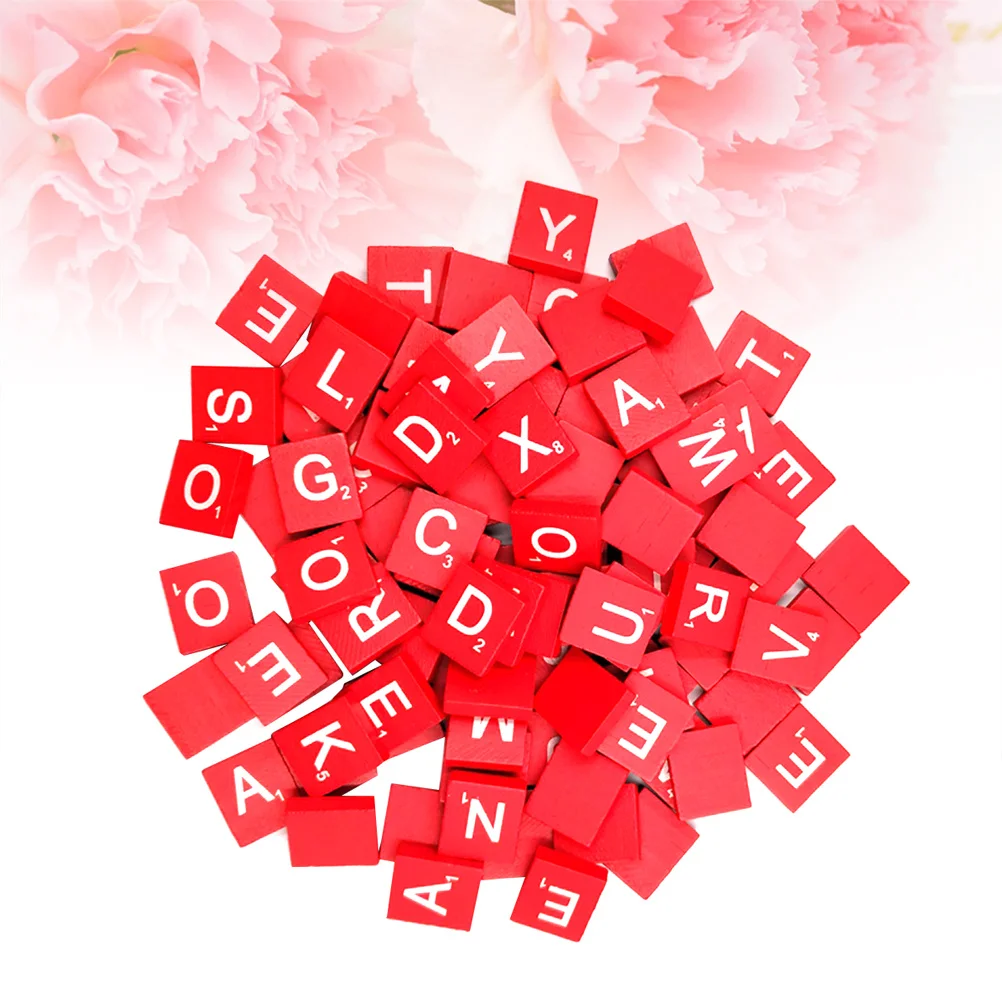 100개 알파벳 퍼즐 천연 빨간색 나무 큐브 DIY 공예 블록 어린이 교육용 아기 나무 조각 장식 게임