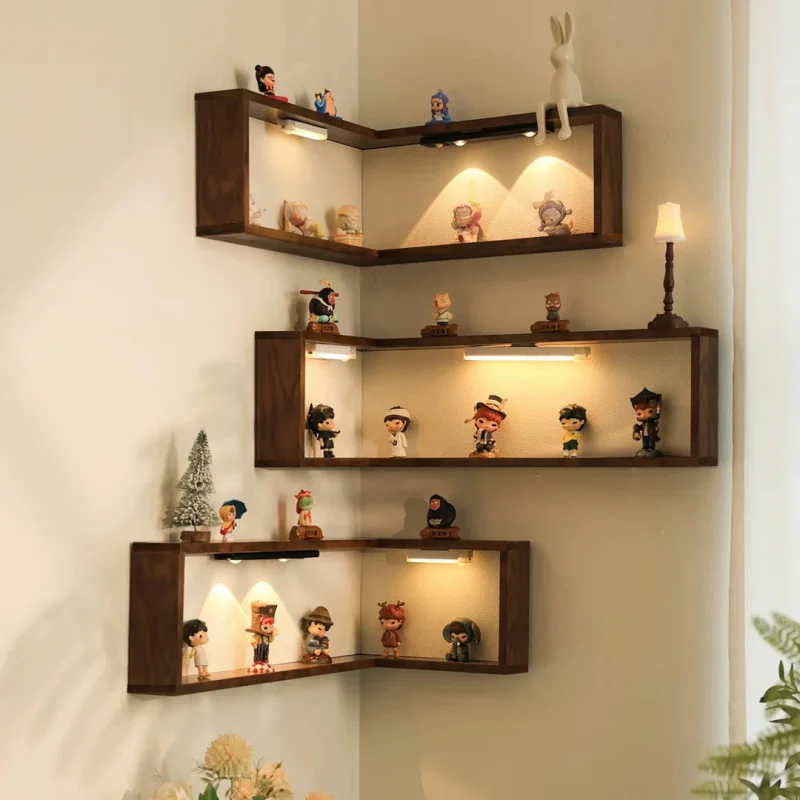 In-Stock Wall-Mounted Corner Shelf, Wall-Mounted Multi-Layer Display Rack for Figurines, Home-Use Solid Wood Wall Corner Shelf