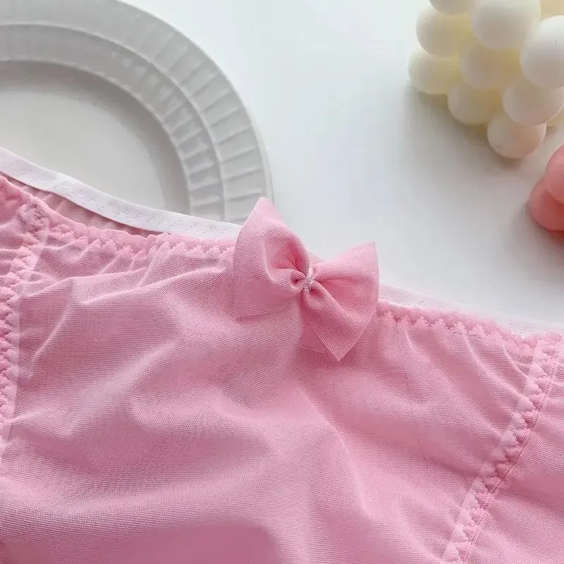 Pink Women Girls Princess Style Panties Big Size Chiffon Cute Kawayi Bow Ruffle Soft Briefs Cosplay 100kg Can Wear Underwear view 5