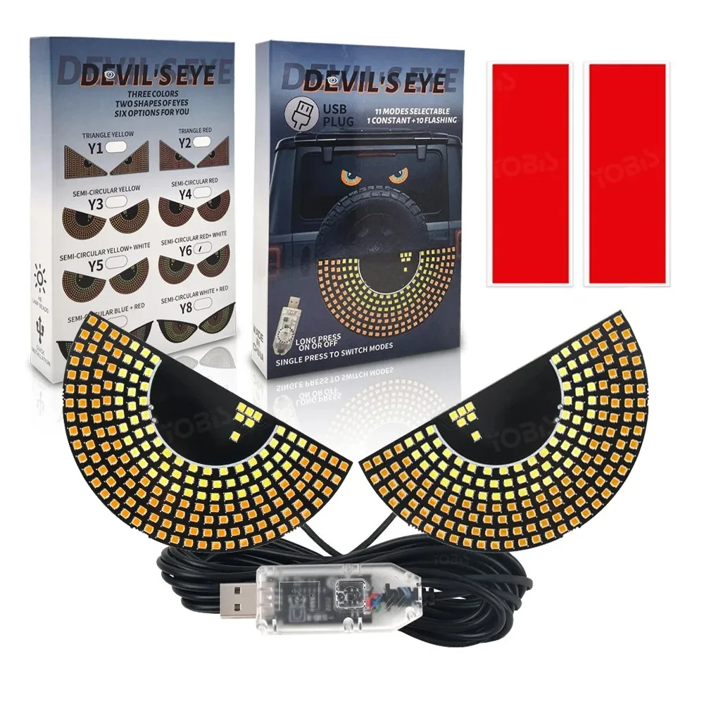 Devil‘s Eyes LED Light Vehicle Signal Lights Matrix Panel Light Warning Strobe Lights USB Plug-in for Car Windshield Decorations