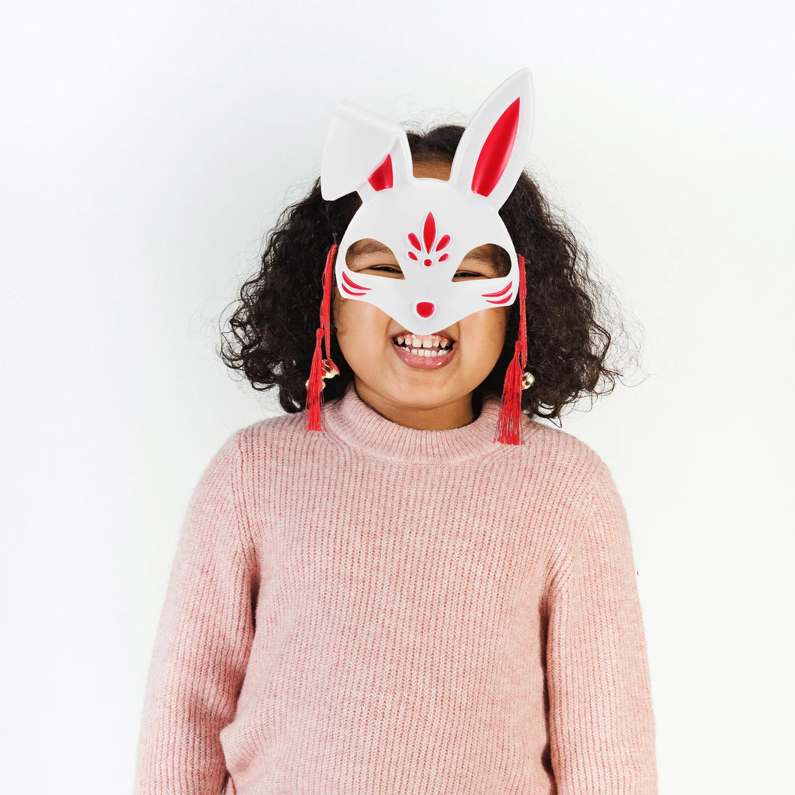Maska Wielkanocnego Królika dla Dzieci, Uroczy Królik, Półmaska, Trwały Plastik, Zdobiona Dzwoneczkami, Maskarada, Impreza Wielkanocna