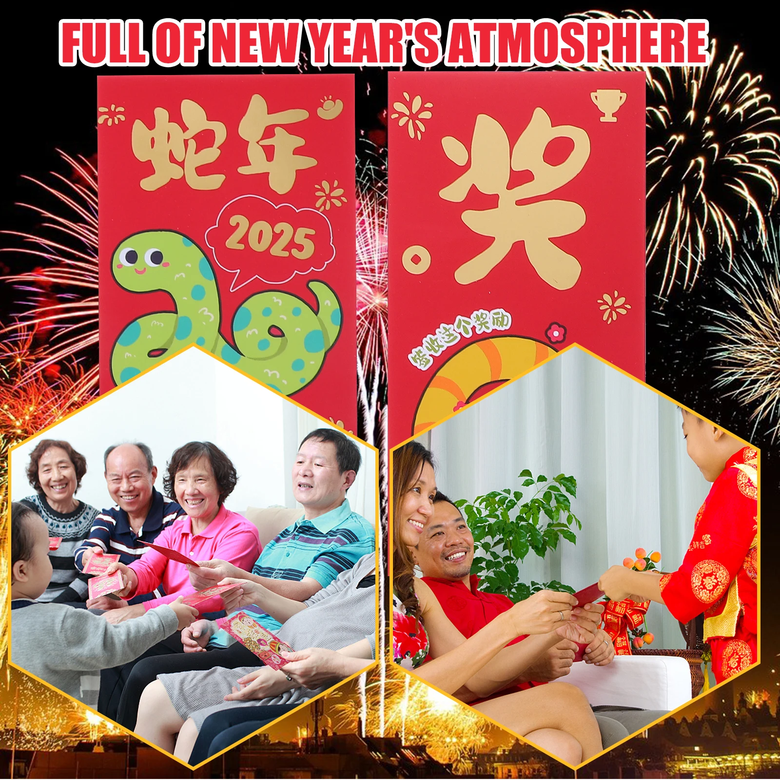 

6pcs Snake Envelopes 2025 Cartoon Design Chinese New Year Creative Money Envelope Blank Back Party Supplies Cash Envelopes