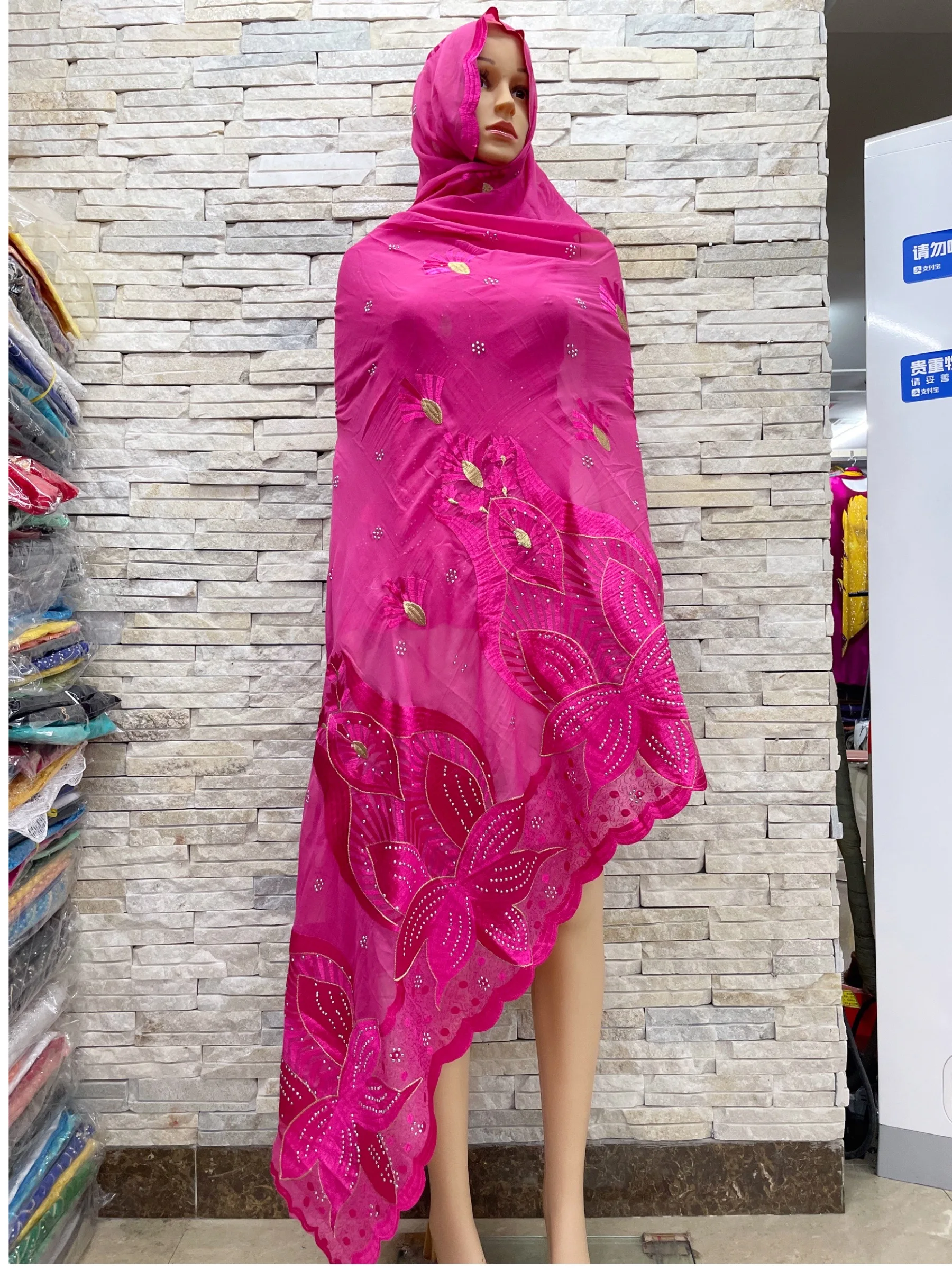 2024New African Women Scarfs Muslim Embroidery Soft Cotton Big Scarf For ShawlsWraps Pashmina