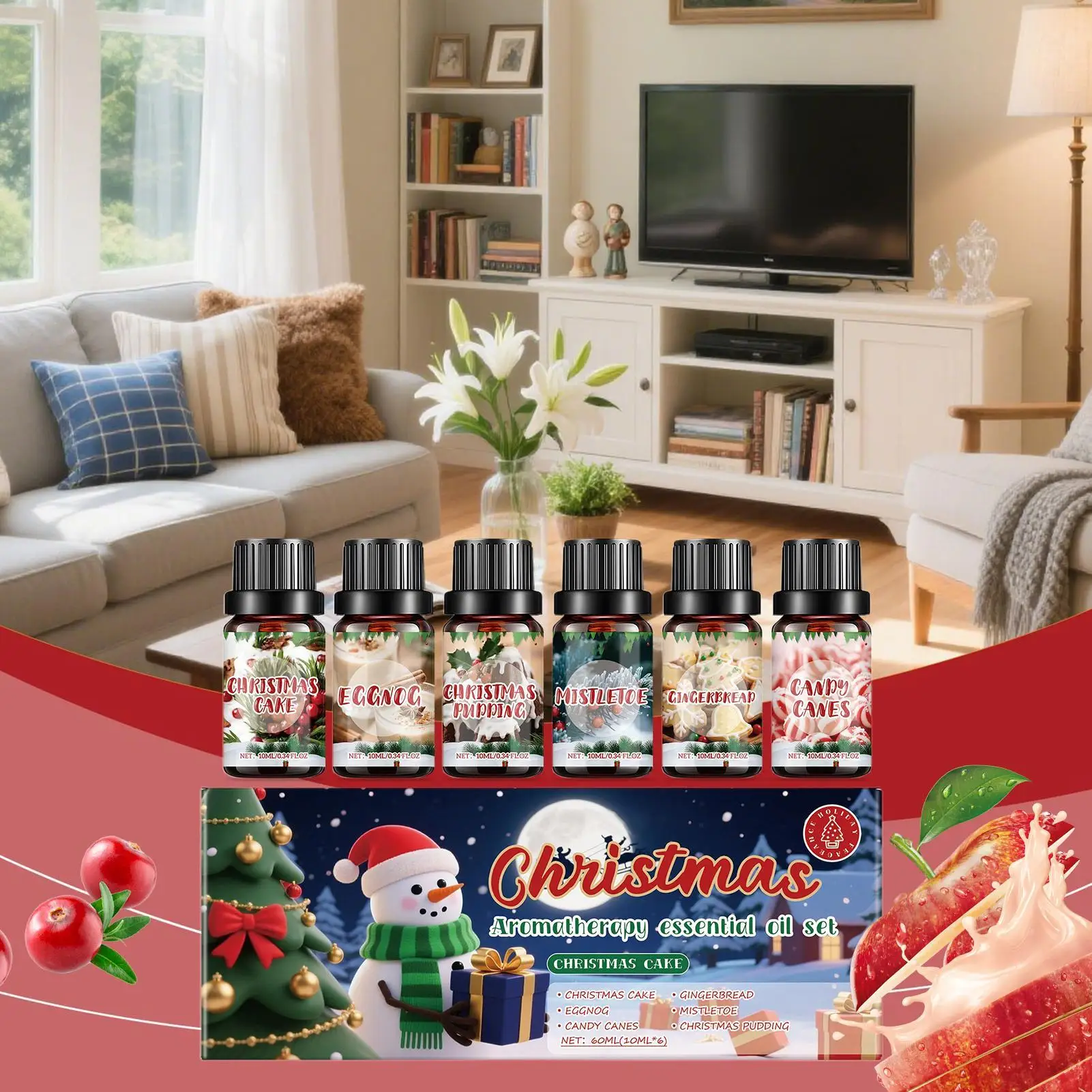 عيد الميلاد عطر النفط مجموعة 6 قطع الشتاء عطر الزيوت مجموعة معطّر الهواء طويلة الأمد لتنقية التأمل اليوغا سبا
