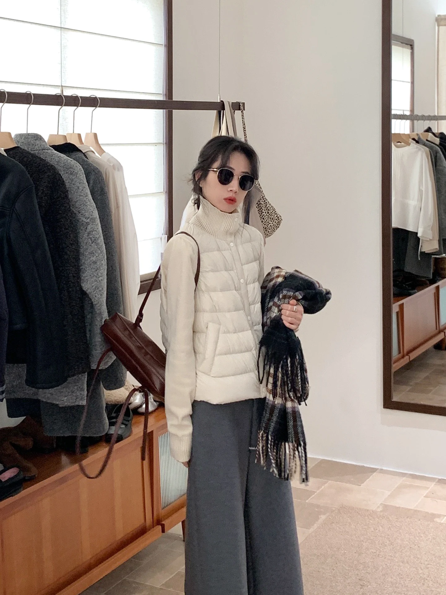 

BRIVIN Women's ort Knitted Patchwork Sve Stand Collar down Jaet Autumn Winter Faion Korean Sle Warm Thiened Nylon