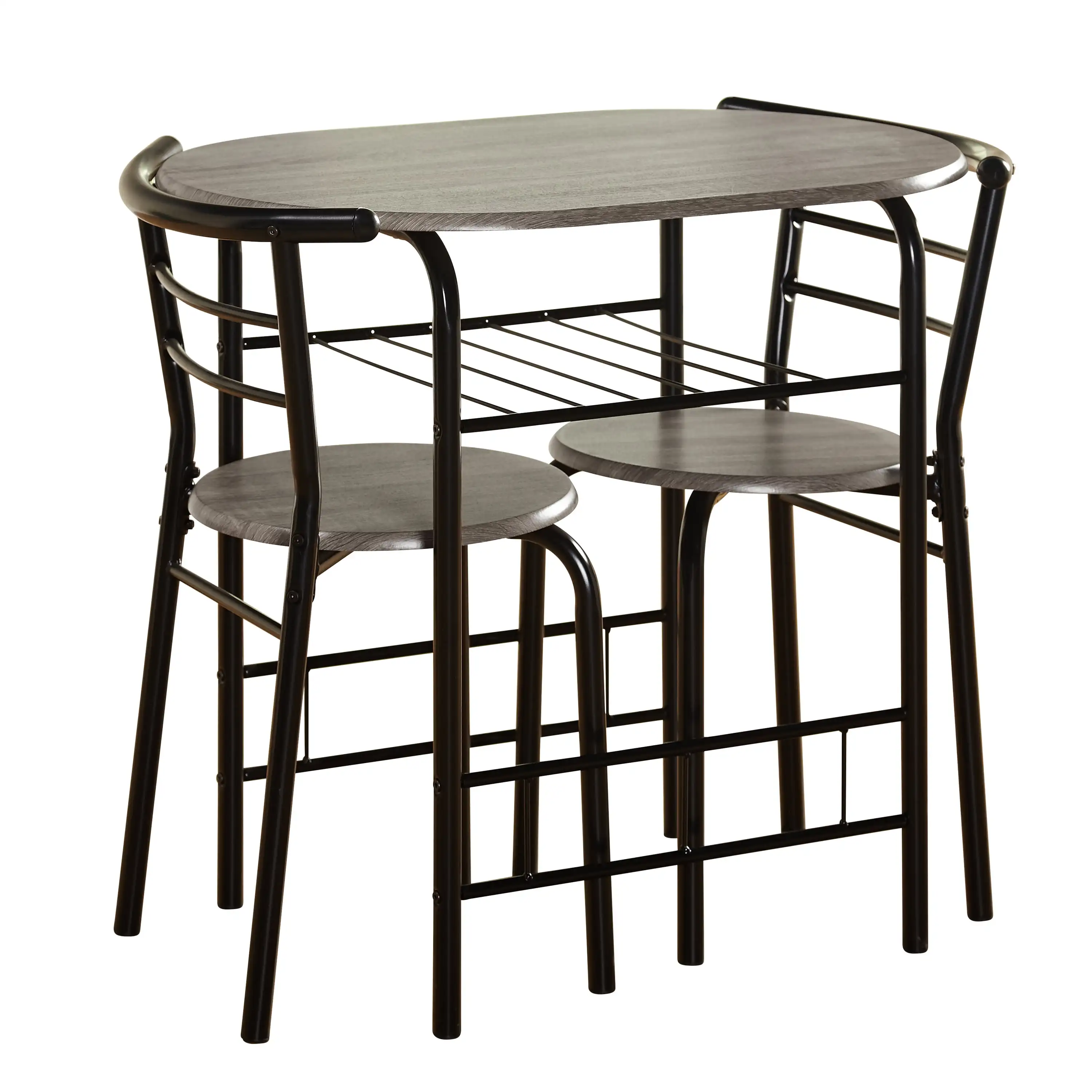 3 - Piece Bistro Dining Set Pub Table Set w/ 2 Stools Iron Frame Counter Height Dining Table Sets, Gray