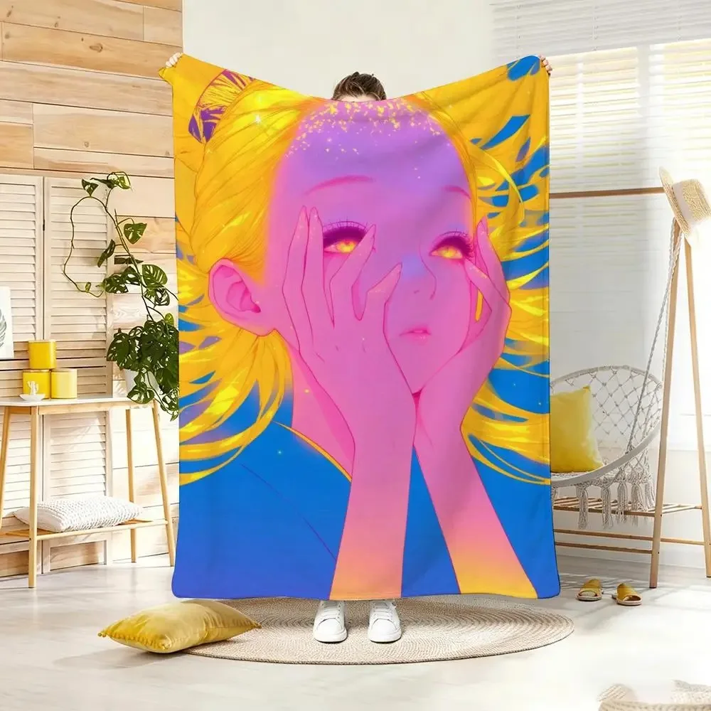 Vintage Girl Portrait Yellow Tone Girl Throw Lightweight  Flannel Blanket Soft Skin-friendly for Summer Cooling