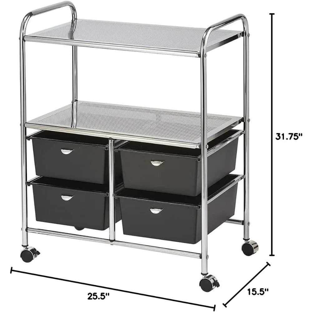 عربة عمل معدنية شديدة التحمل D4B للصالونات والمنتجعات الصحية - 4 أدراج تخزين XL قابلة للإزالة، سطح معدني متين مقاوم للحرارة #2